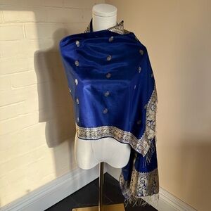 Silk Blue and Gold Women's Shawl